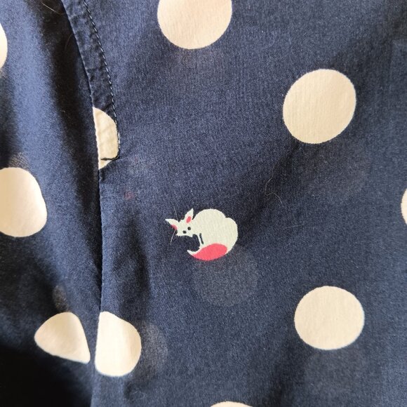 Gap Women's Navy Fox Print Polka Dot The Fitted Boyfriend Cotton Shirt Size S - Picture 3 of 15